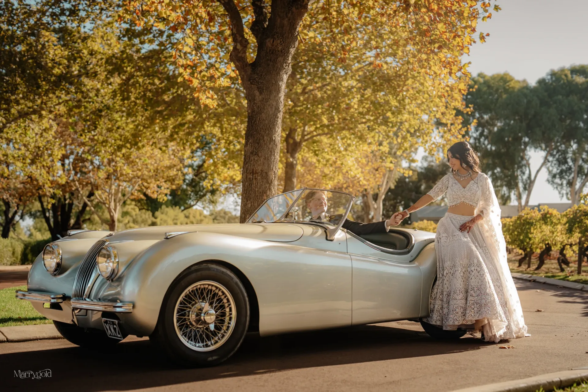 bride vintage silver convertible autumn vineyard Marrygold Weddings #1 Wedding photography and videography in Perth
